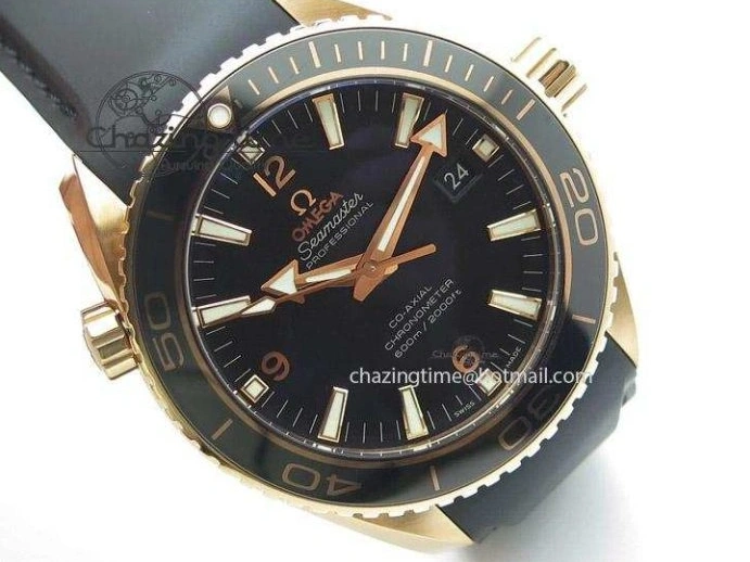 0108 Bright Planet Ocean Professional Rose Gold Liquid Metal V6F 45mm on Black Rubber Strap A 8287